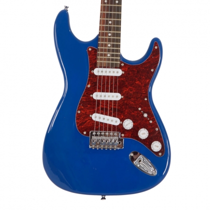 red and blue electric guitar