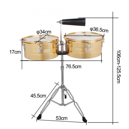 Good for Professionals and Amateurs Durable Double Braced Stand and Drum Sticks Timbales Drum Set with Stand and Cowbell 13 & 14 Golden 