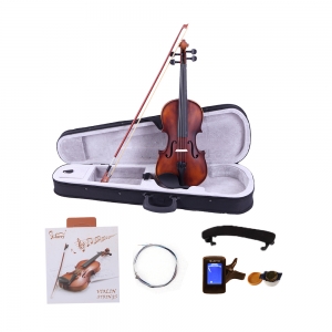 BORNMIO Glarry 1/8 Acoustic Solid Wood Violin Case Bow Rosin Strings Shoulder Rest Tuner Natural 