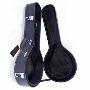 F-Style Microgroove Pattern Leather Wood Mandolin Case Black 