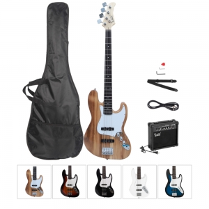 Starters Electric Guitar Full Size 4 String Package with Power Wire Layee Electric Bass Guitar Burlywood Wrench Tool 