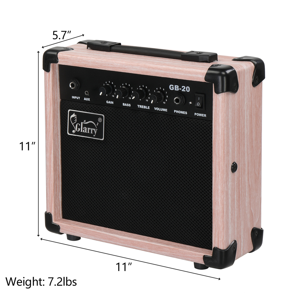 Glarry 20W GB-20 Electric Bass Guitar Amplifier Natural Color