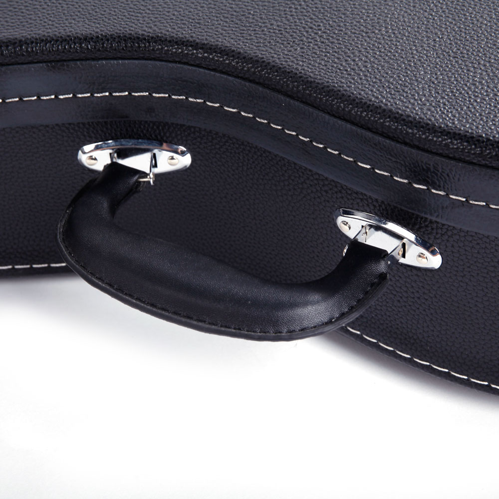 Glarry Hardshell A-Style Microgroove Pattern Leather Wood Mandolin Case Black Portable Leather Case for Mandolin